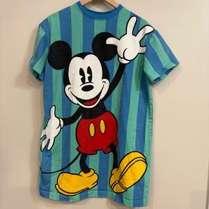 Vintage 90s/Y2K Disney Store Mickey Mouse Striped Tee - Blue & Green - Large